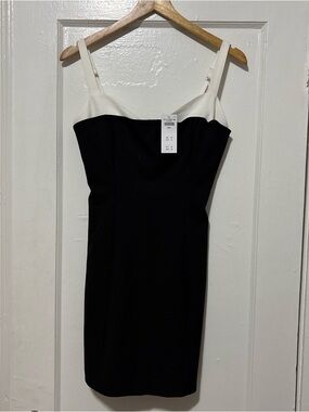 NWT Abercrombie & Fitch Black and White Spaghetti-Strap Sheath Dress